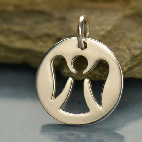 Sterling Silver Round Charm with Angel Cutout