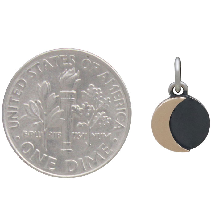 Mixed Metal Silver and Bronze Moon Charm 13x8mm