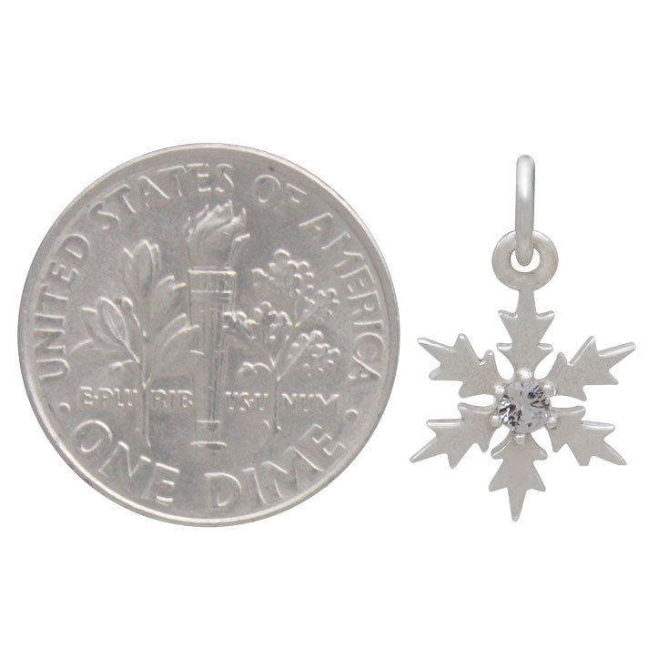 Sterling Silver Snowflake Charm with Single Nano Gem 17x10mm