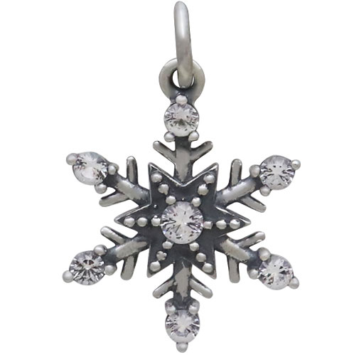 Sterling Silver Medium Snowflake Charm with NanoGems 21x14mm