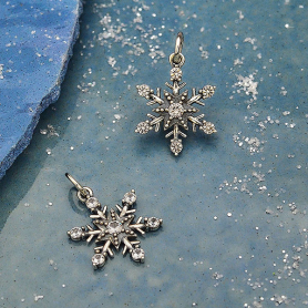 Sterling Silver Medium Snowflake Charm with NanoGems 21x14mm