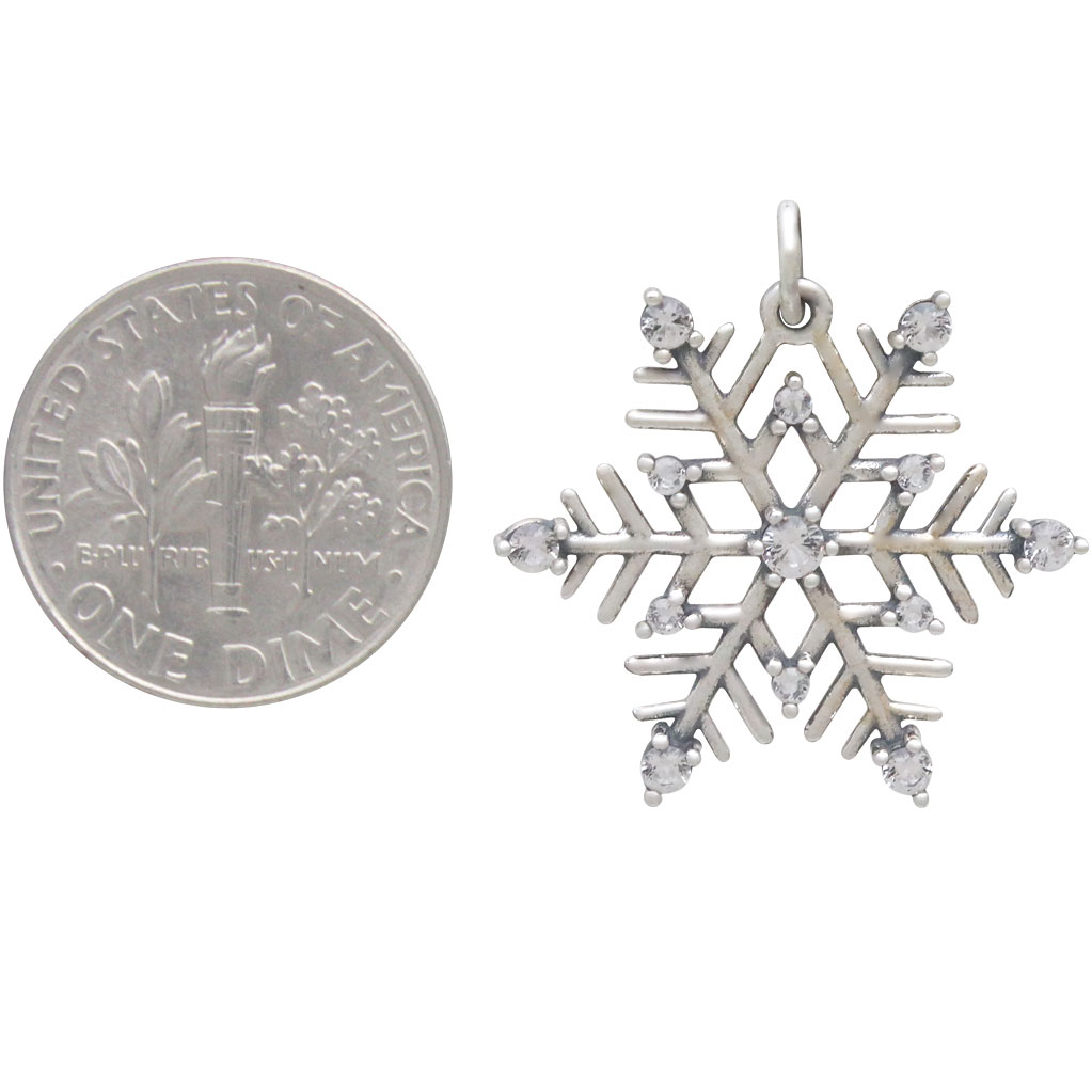 Sterling Silver Snowflake Pendant with Nano Gems 25x20mm