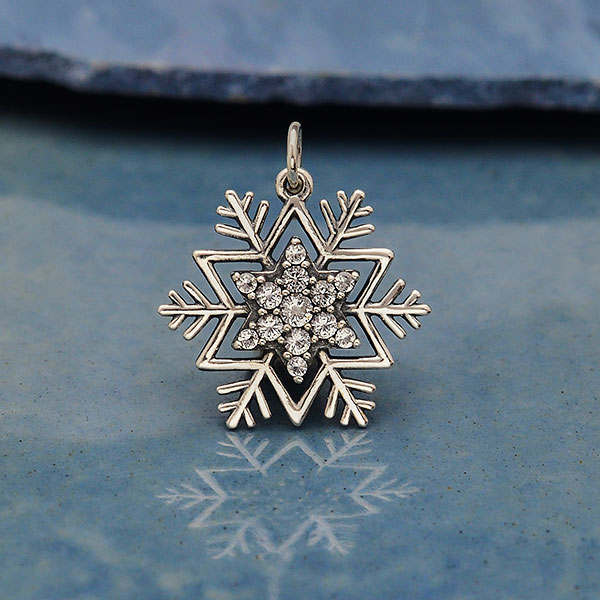 Winter Christmas SNOWFLAKE Solid Sterling Silver Small Charm Pendant 1941 