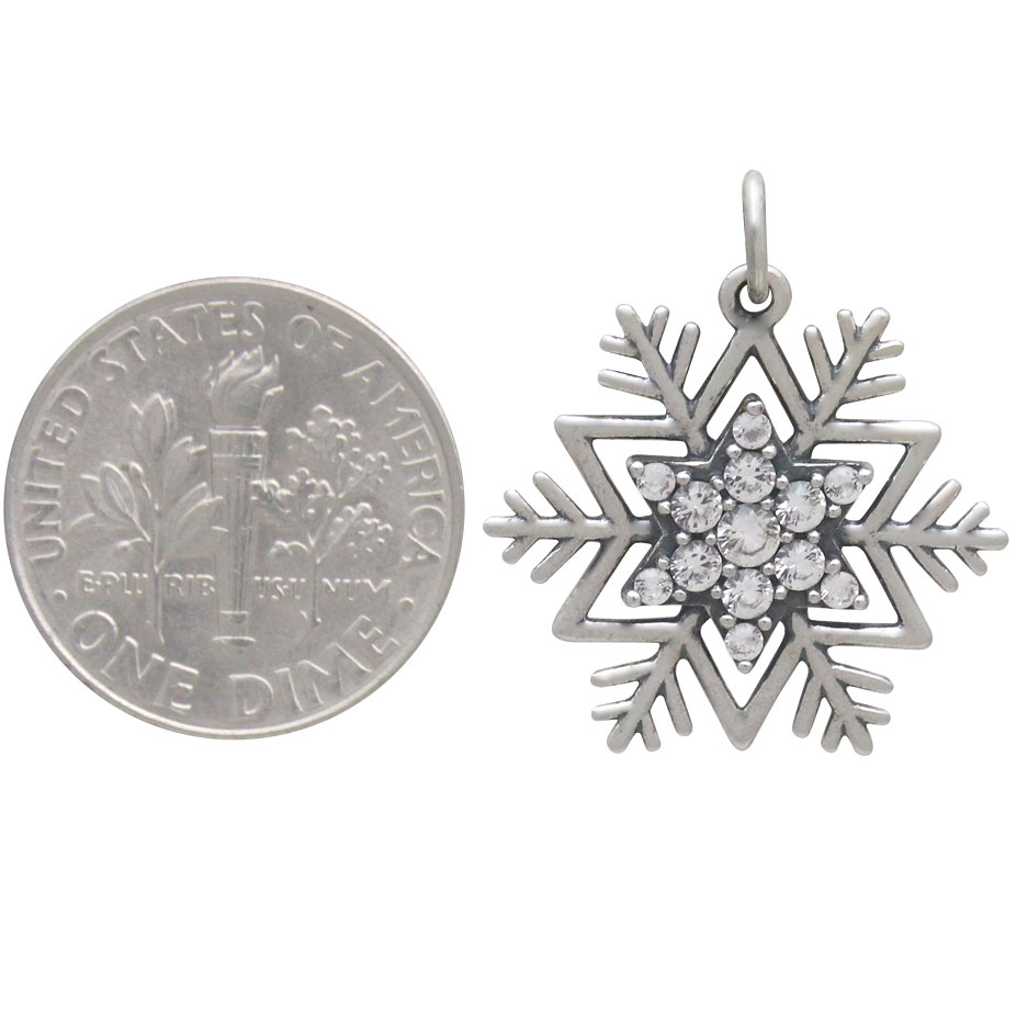 Sterling Silver Snowflake Pendant with Pave NanoGems 23x21mm