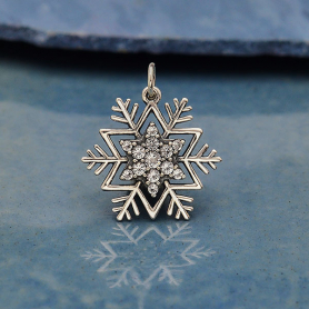 Silver Snowflake Pendant wPave NanoGems 23x21mm DISCONTINUED