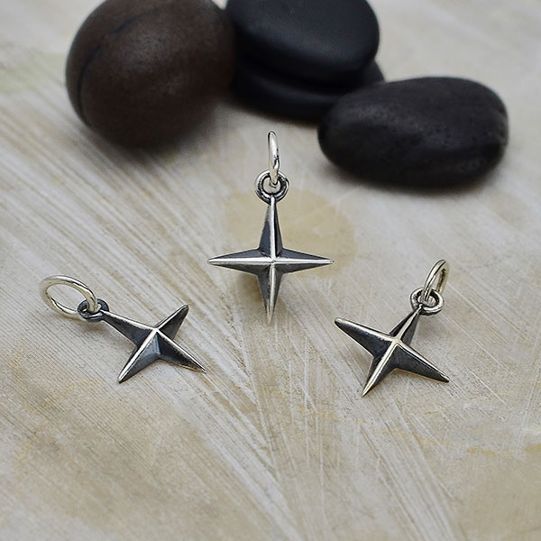 Sterling Silver Ridged 4 Point Star Charm