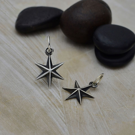 Silver Ridged 6 Point Star Charm 16x9mm DISCONTINUED