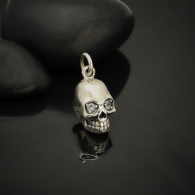 Sterling Silver Skull Charm with Nano Gem Eyes 18x8mm