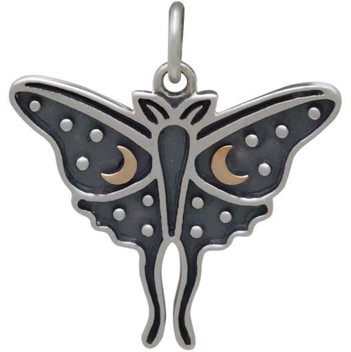 Sterling Silver Luna Moth Charm with Bronze Moons 22x20mm