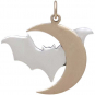 Sterling Silver Layered Bat Charm with Bronze Moon 27x26mm