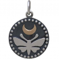 Sterling Silver Moth Charm with Bronze Moon and Dots 21x15mm