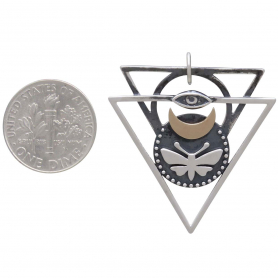 Mixed Metal Triangle Pendant with Moth and Eye 36x31mm