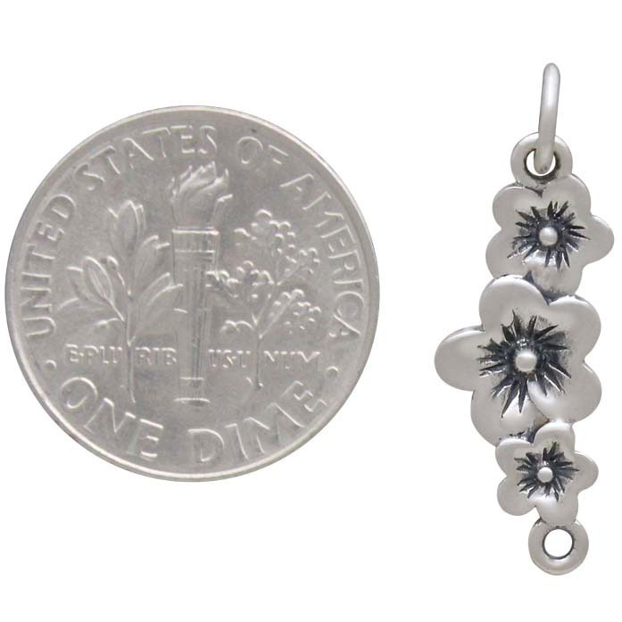 Sterling Silver Triple Cherry Blossom Link 25x8mm