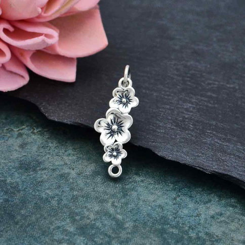 Sterling Silver Triple Cherry Blossom Link 25x8mm