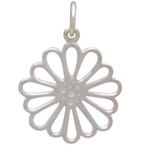 Sterling Silver Openwork Daisy Charm 21x15mm