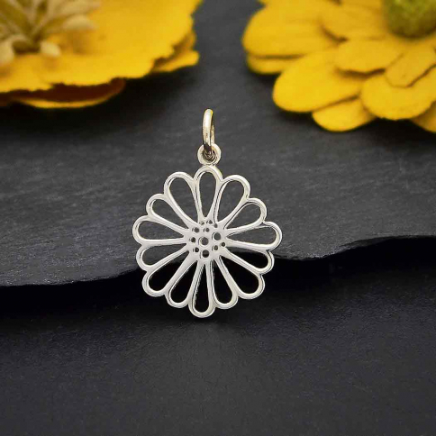 Sterling Silver Openwork Daisy Charm 21x15mm