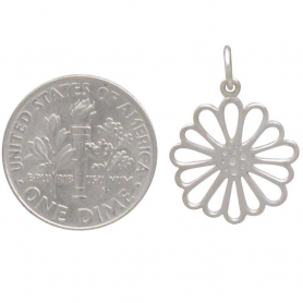 Sterling Silver Openwork Daisy Charm 21x15mm
