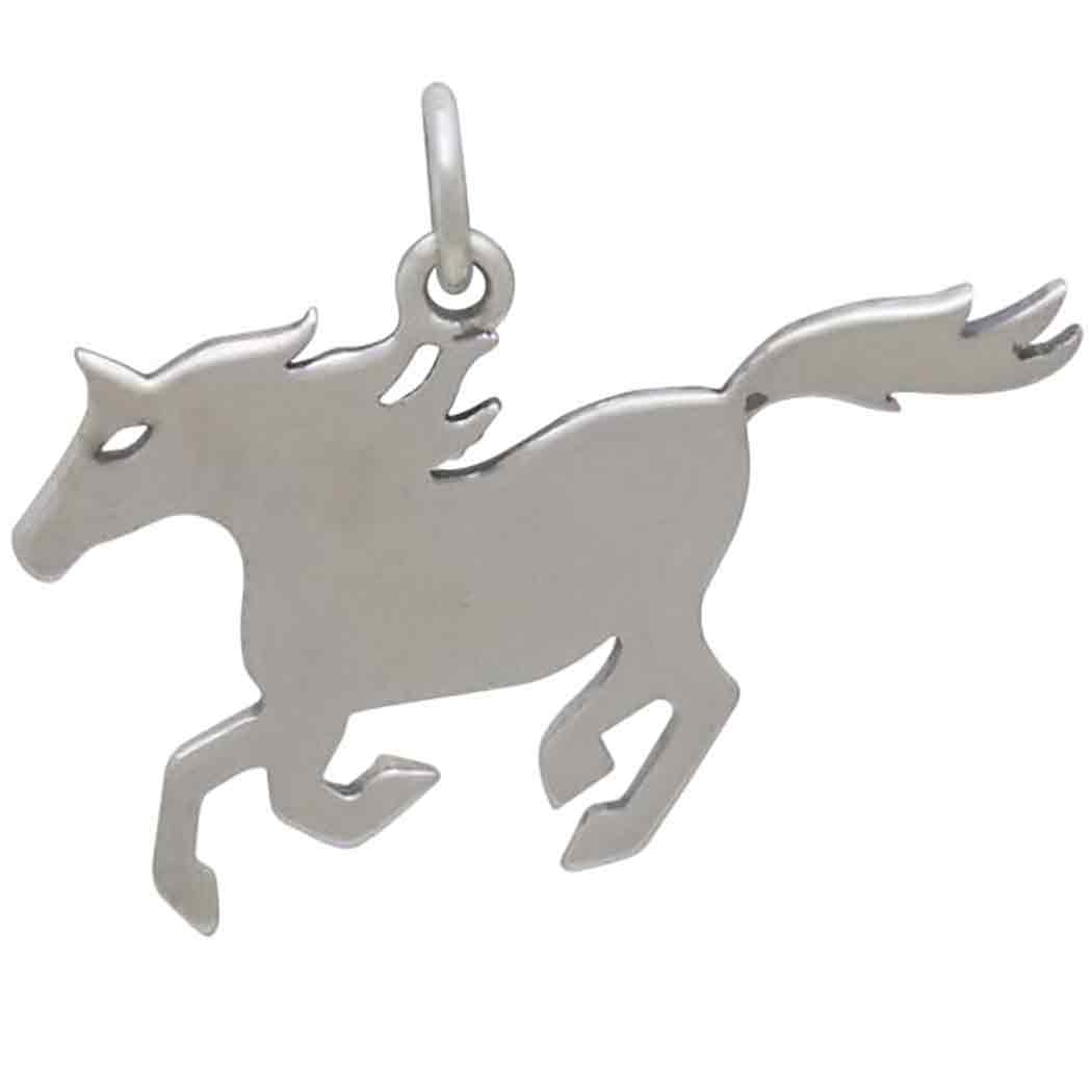 Silver Horse Charm with Mountains and Bronze Moon 20x25mm