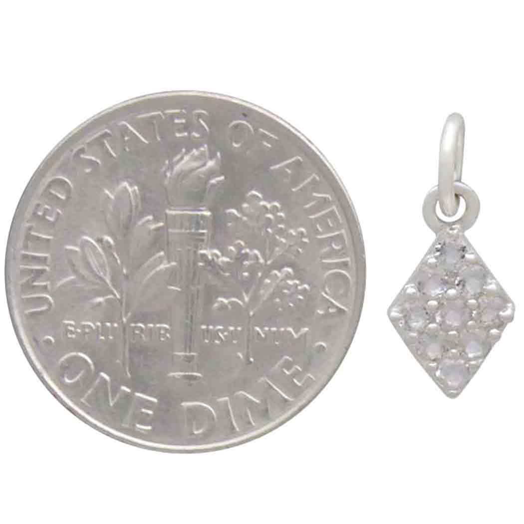 Sterling Silver Diamond Charm with Clear Nano Gems 16x6mm