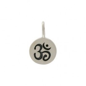 Sterling Silver Small Round Charm with Etched Om 13x8mm