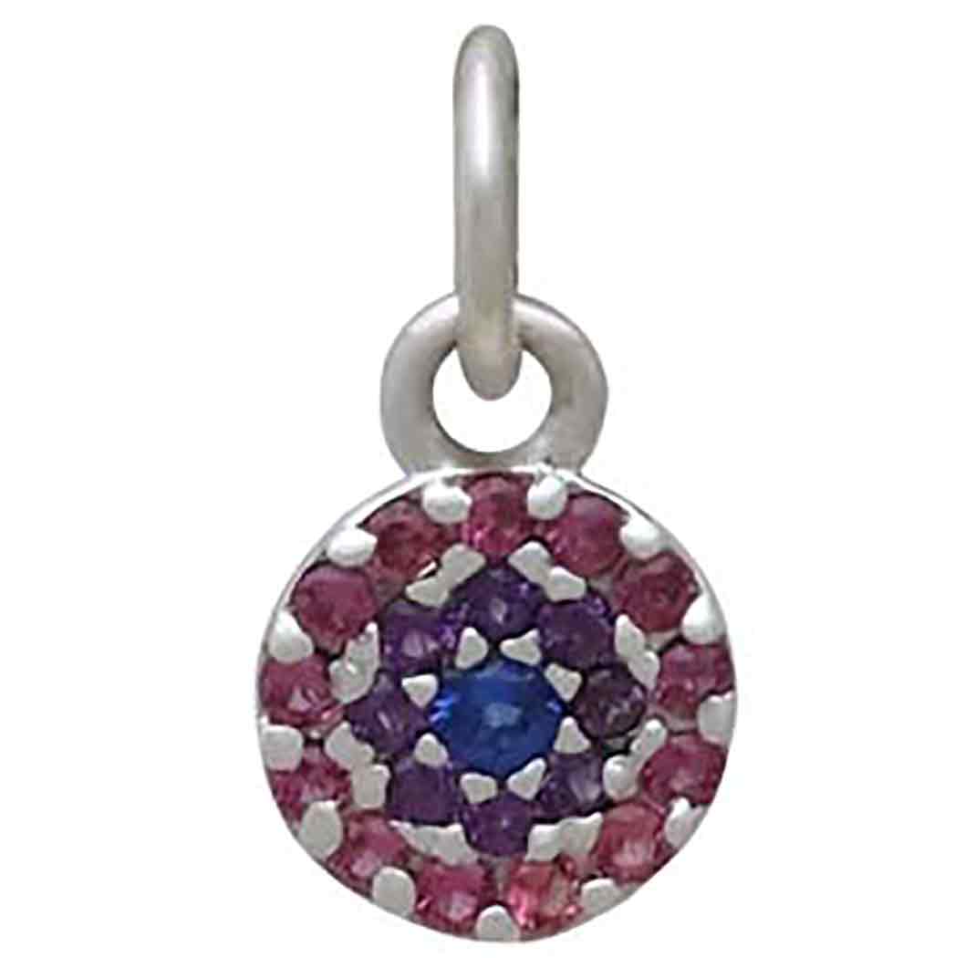 Sterling Silver Circle Charm with Colorful Nano Gems 12x6mm