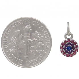 Sterling Silver Circle Charm with Colorful Nano Gems 12x6mm