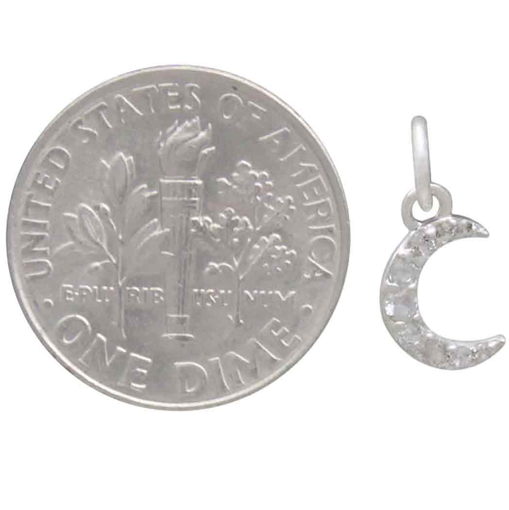 Sterling Silver Moon Charm with Clear Nano Gems 14x7mm