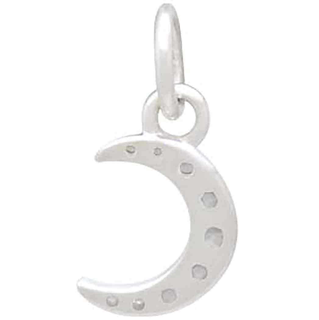 Sterling Silver Moon Charm with Clear Nano Gems 14x7mm