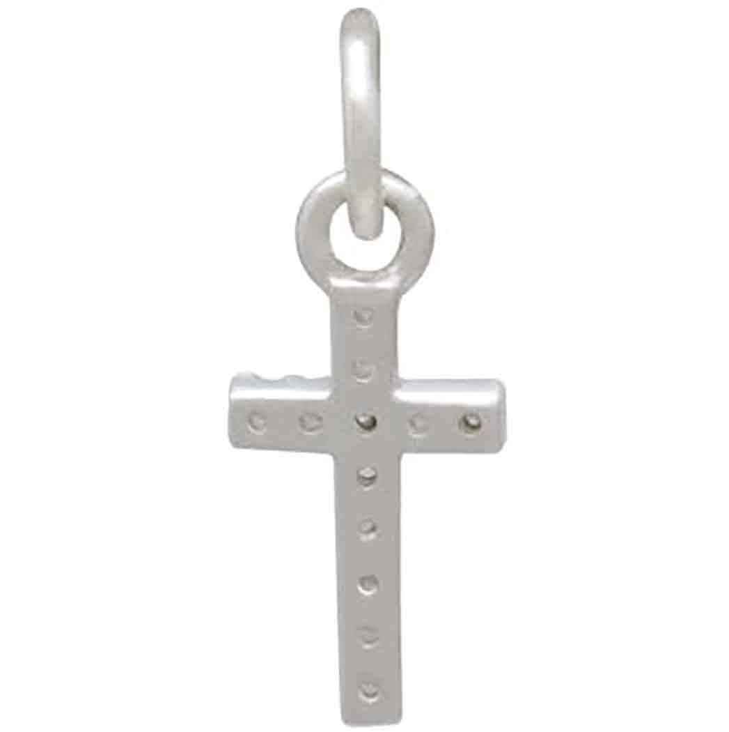 Sterling Silver Cross Charm with Clear Nano Gems 16x6mm
