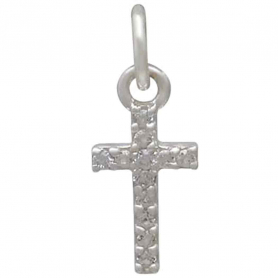 Sterling Silver Cross Charm with Clear Nano Gems 16x6mm