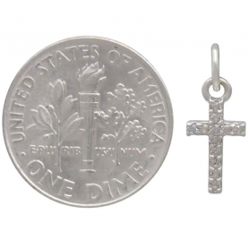 Sterling Silver Cross Charm with Clear Nano Gems 16x6mm