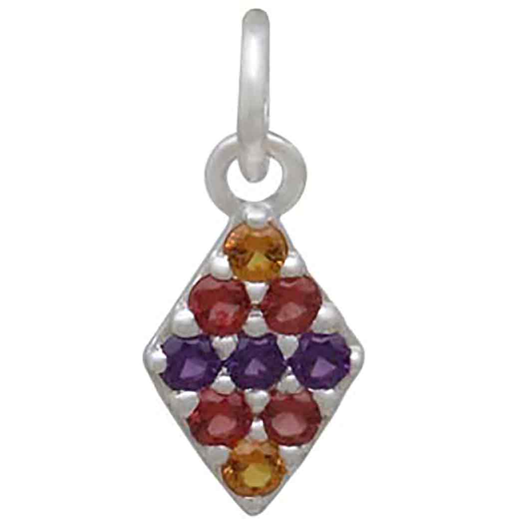 Sterling Silver Diamond Charm with Colorful Nano Gems 15x6mm