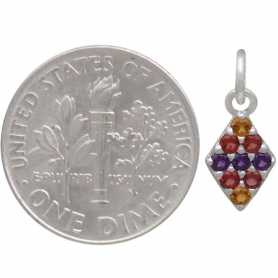 Sterling Silver Diamond Charm with Colorful Nano Gems 15x6mm