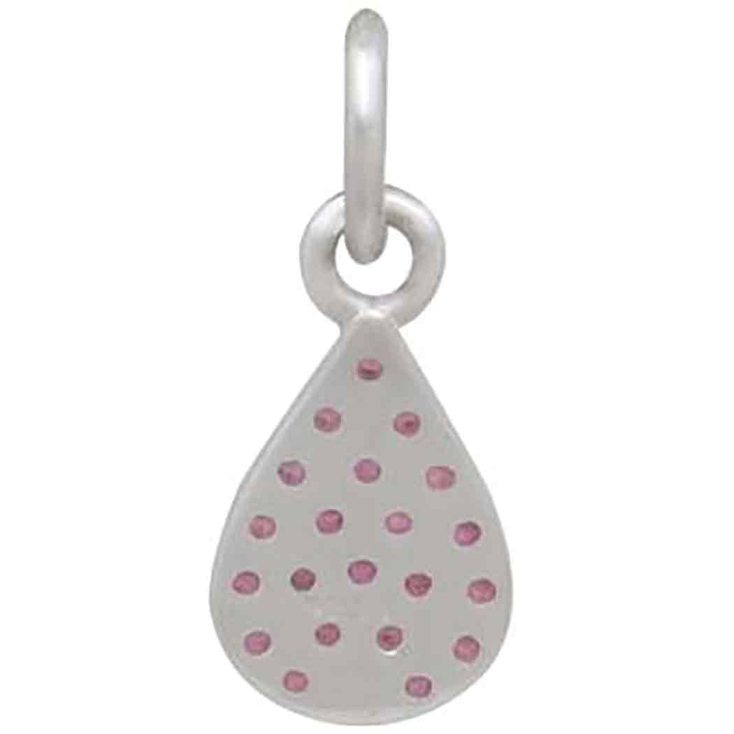 Sterling Silver Teardrop Charm with Pink Nano Gems 14x6mm