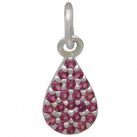 Sterling Silver Teardrop Charm with Pink Nano Gems 14x6mm