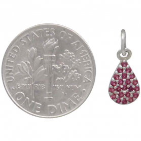 Sterling Silver Teardrop Charm with Pink Nano Gems 14x6mm
