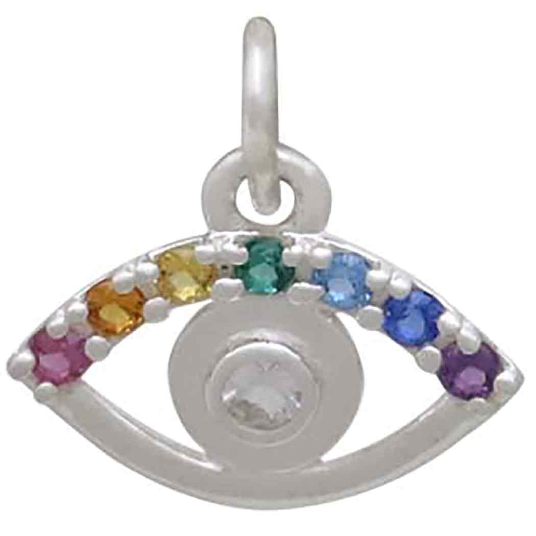 Sterling Silver Rainbow Eye Charm with Nano Gems 13x13mm