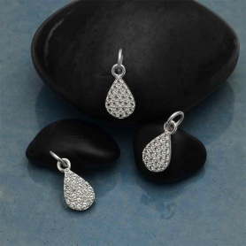 Silver Teardrop Charm with Clear Nano Gems DISCONTINUED