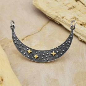Sterling Silver Crescent Festoon with Bronze Stars 26x38mm