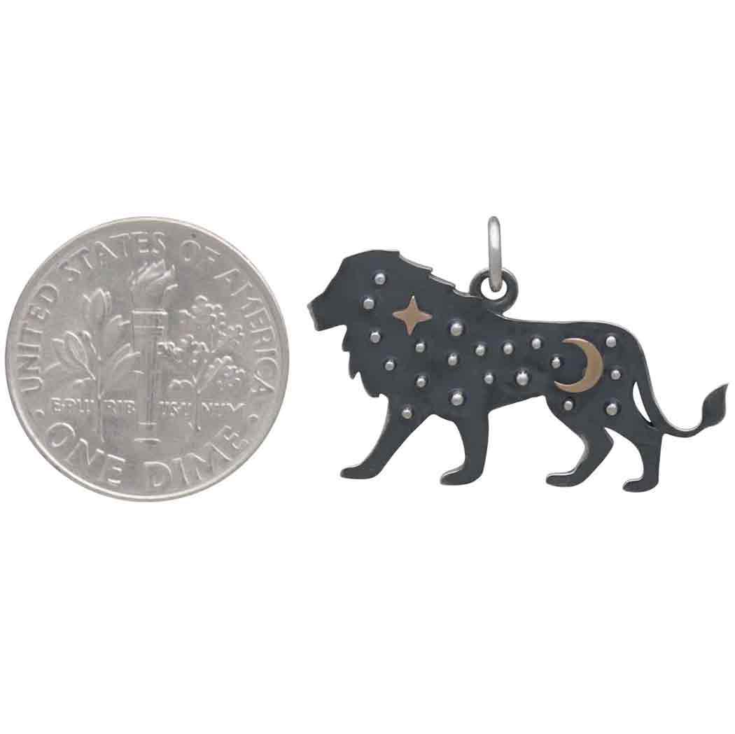 Silver Leo Lion Charm with Bronze Star and Moon 18x26mm