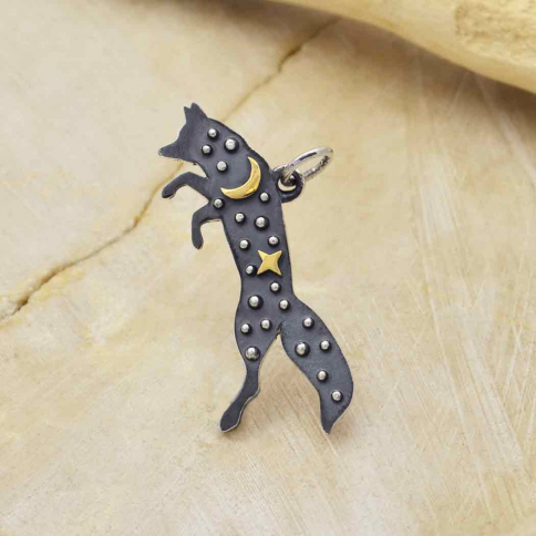 Silver Fox Charm with Bronze Star and Moon 23x28mm