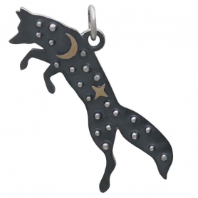 Silver Fox Charm with Bronze Star and Moon 23x28mm