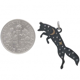 Silver Fox Charm with Bronze Star and Moon 23x28mm