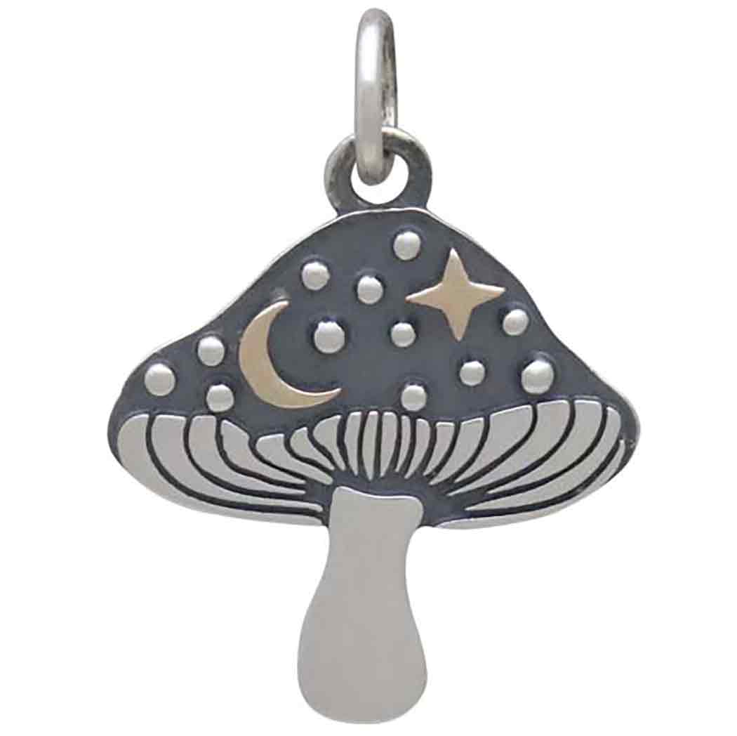 Silver Mushroom Charm with Bronze Star and Moon 21x16mm