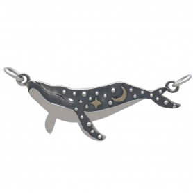 Silver Whale Charm with Bronze Star and Moon 18x36mm