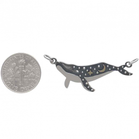 Silver Whale Charm with Bronze Star and Moon 18x36mm