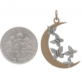 Bronze Moon Charm with Silver Butterfly Cluster 28x16mm