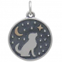 Silver Gazing Dog Charm with Bronze Star and Moon 21x15mm