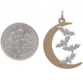 Bronze Moon and Charm w/ Sterling Silver Flying Bats with Dime