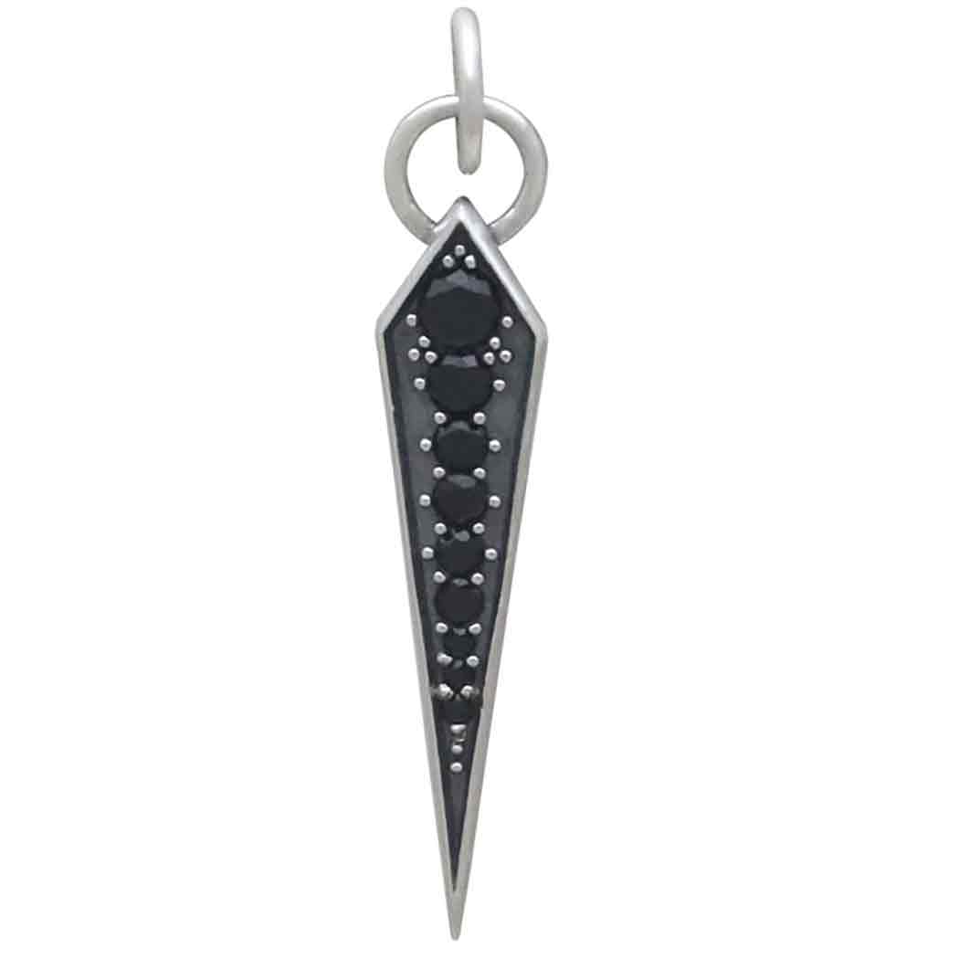 Sterling Silver Spike Charm with Black Crystals Front View